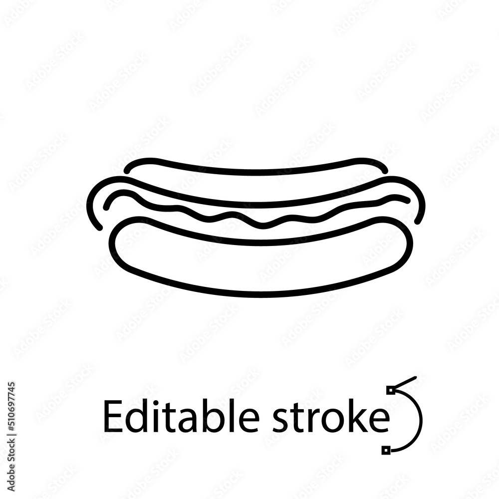Hot dog outline icon. Fast food item. Pop art style. Bistro logotype. Isolated vector stock illustration Hot dog outline icon. Fast food item. Pop art style. Bistro logotype. Isolated vector stock illustration