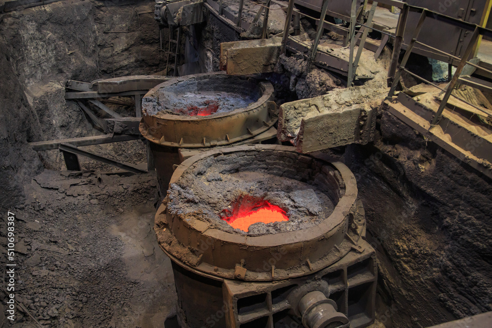 Hot slag in conteiner at steel works. Hot slag in conteiner at steel works.