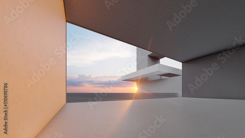 3d rendering architecture background concrete wall geometric shapes
