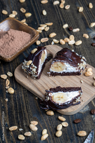 chocolate-drenched banana cake with cheese cream