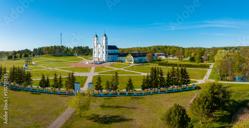 Beautiful Aerial view of the white Chatolic Church basilica in Latvia, Aglona. Basilica in Aglona, Latvia. photo