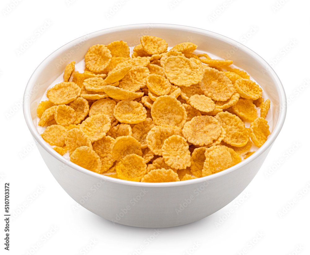 Corn flakes with milk isolated on white background Corn flakes with milk isolated on white background