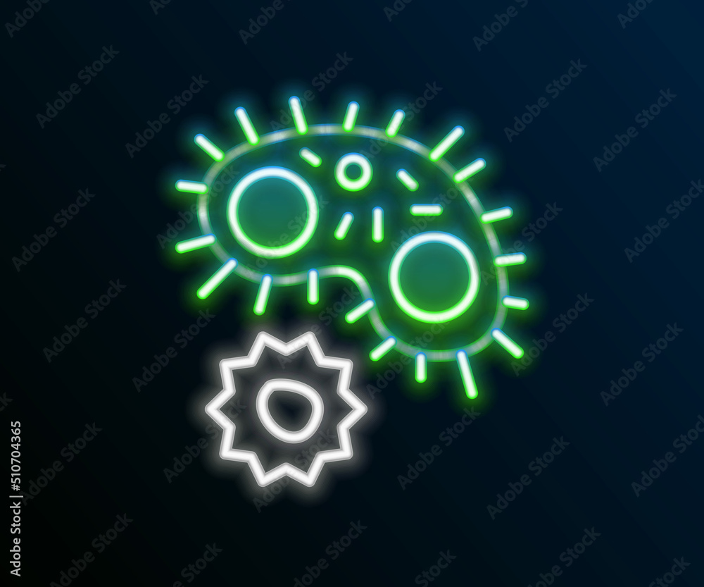 Glowing neon line Virus icon isolated on black background. Corona virus 2019-nCoV. Bacteria and germs, cell cancer, microbe, fungi. Colorful outline concept. Vector