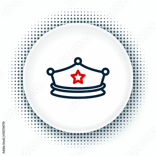 Line Police cap with cockade icon isolated on white background. Police hat sign. Colorful outline concept. Vector