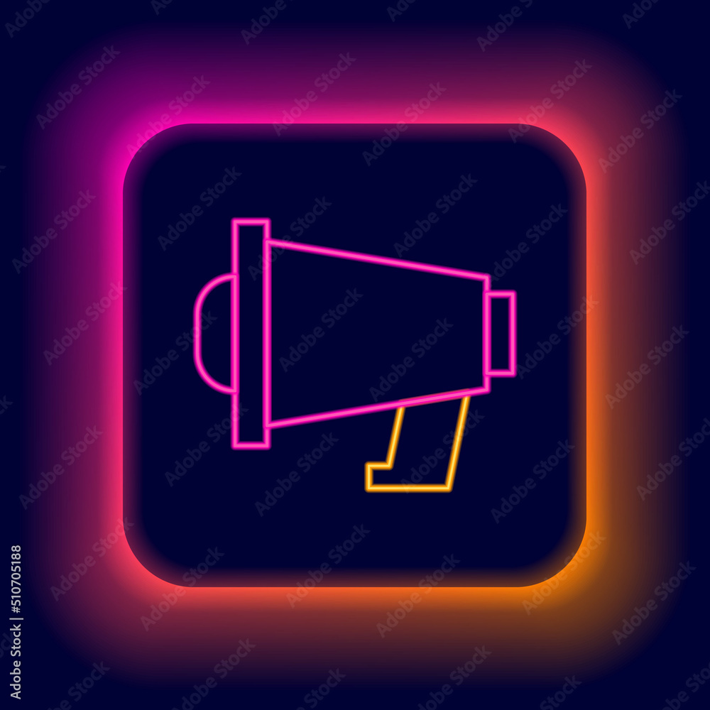 Glowing neon line Megaphone icon isolated on black background. Speaker sign. Colorful outline concept. Vector Glowing neon line Megaphone icon isolated on black background. Speaker sign. Colorful outline concept. Vector