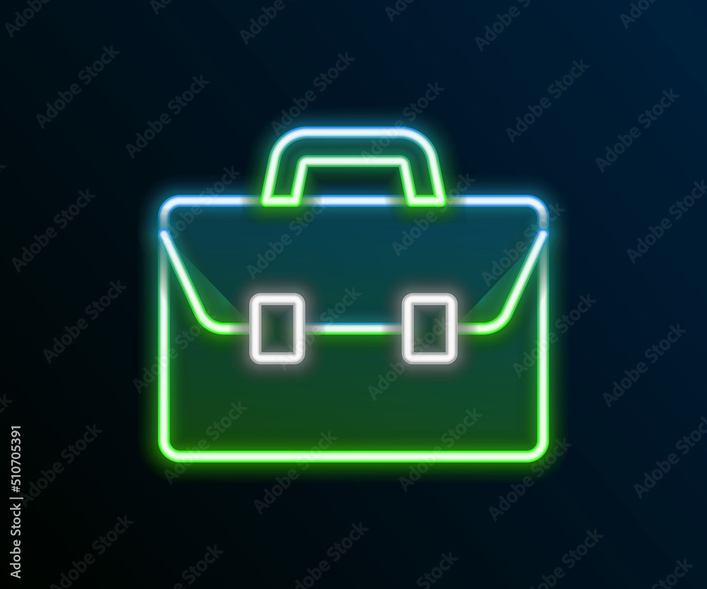 Glowing neon line Briefcase icon isolated on black background. Business case sign. Business portfolio. Colorful outline concept. Vector Glowing neon line Briefcase icon isolated on black background. Business case sign. Business portfolio. Colorful outline concept. Vector