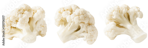three cauliflower florets isolated on white background photo