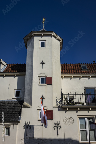 Architectural fragments of the former Gastuis Sint-Elizabeth (1577). Sint-Elisabeth Gasthuis is one of the city's most picturesque wall houses with a high stair tower. Amersfoort, the Netherlands. photo