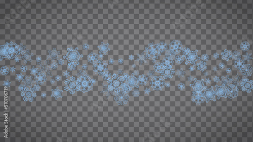 Snowflakes frame on transparent background. Christmas and Happy New Year. Isolated horizontal snowflakes frame for banners, gift cards, party invitation, partner compliment and special business offer