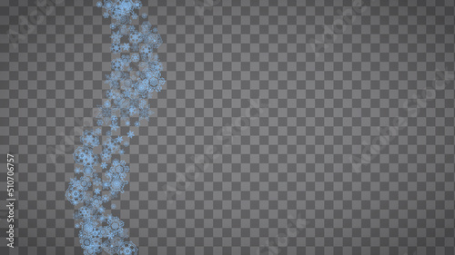 Snowflakes frame on transparent background. Christmas and Happy New Year. Isolated horizontal snowflakes frame for banners, gift cards, party invitation, partner compliment and special business offer