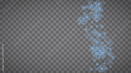 Snowflakes frame on transparent background. Christmas and Happy New Year. Isolated horizontal snowflakes frame for banners, gift cards, party invitation, partner compliment and special business offer