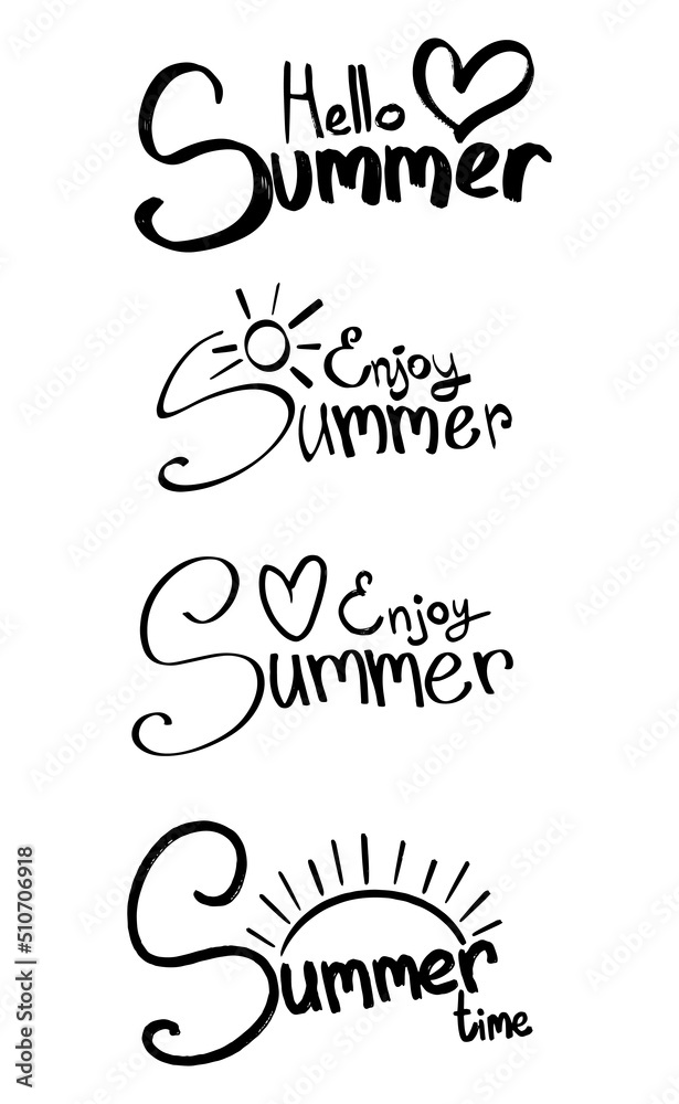 Vector Black calligraphy lettering hello summer. Vector Black calligraphy lettering hello summer.