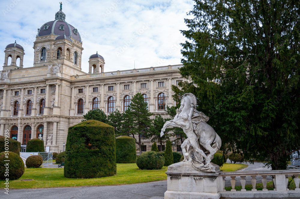 Obraz premium Capital of Austria Vienna, architectural and decoration elements of buildings in central part of city