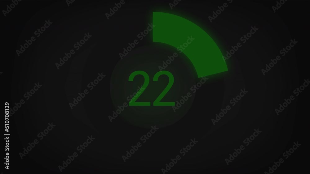 Numerical counting from 0 to 22. Circular progress bar with bright neon green light Numerical counting from 0 to 22. Circular progress bar with bright neon green light