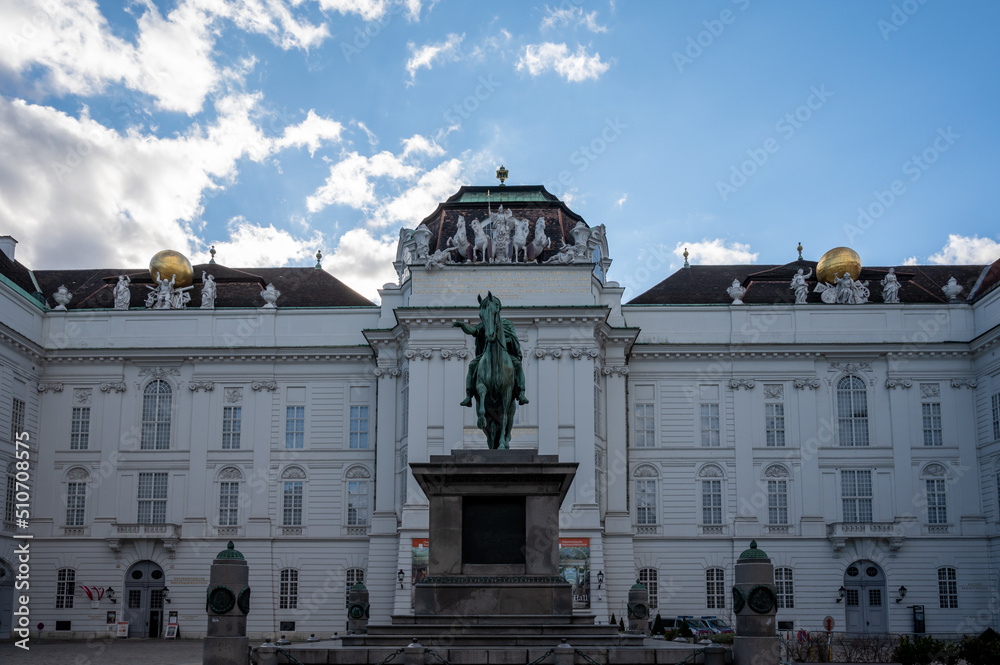 Obraz premium Capital of Austria Vienna, architectural and decoration elements of buildings in central part of city