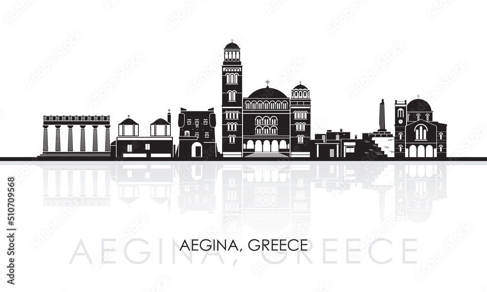 Silhouette Skyline panorama of  Aegina Island, Greece - vector illustration