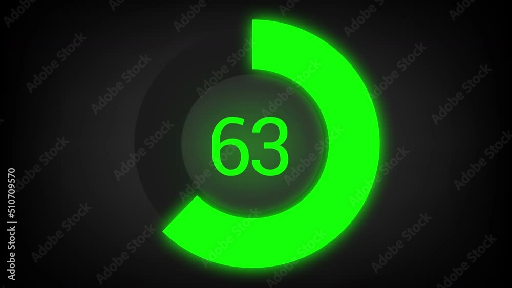 Numerical counting from 0 to 63. Circular progress bar with bright neon green light Numerical counting from 0 to 63. Circular progress bar with bright neon green light