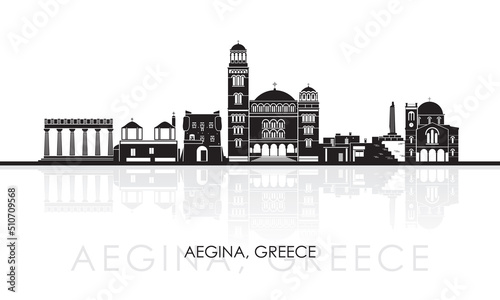 Silhouette Skyline panorama of  Aegina Island, Greece - vector illustration