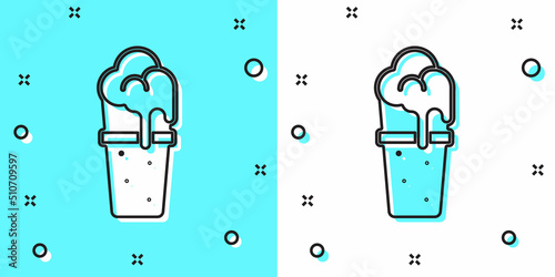 Black line Glass of beer icon isolated on green and white background. Random dynamic shapes. Vector