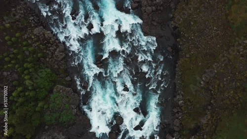 Aerial View of Fossa River and Cascades in Landmannalaugar Valley South Iceland photo