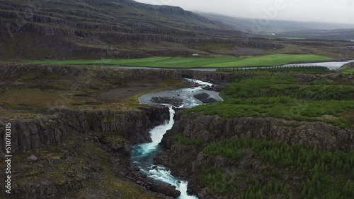 Aerial View of Fossa River and Cascades in Landmannalaugar Valley South Iceland photo
