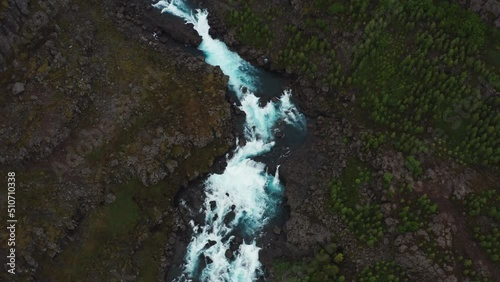 Aerial View of Fossa River and Cascades in Landmannalaugar Valley South Iceland photo