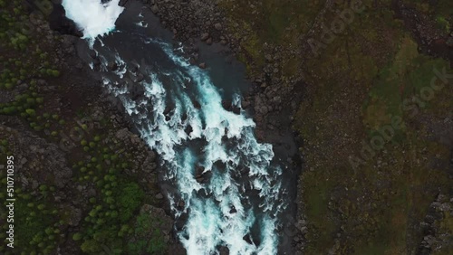 Aerial View of Fossa River and Cascades in Landmannalaugar Valley South Iceland photo