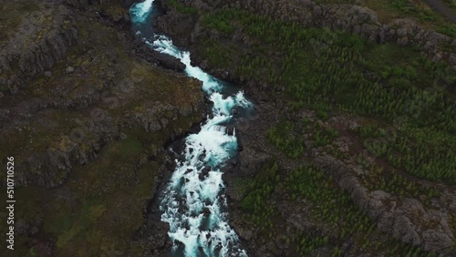 Aerial View of Fossa River and Cascades in Landmannalaugar Valley South Iceland photo