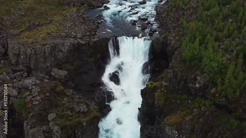 Aerial View of Cascades on Fossa River in Landmannalaugar Valley, South Iceland photo