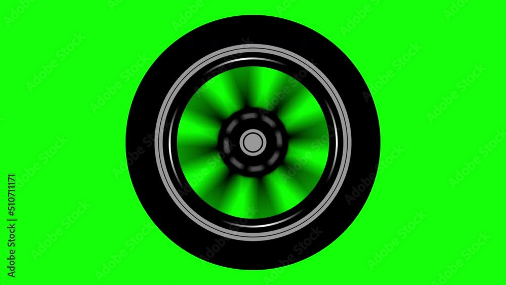 Car tire at speed. 2d animation with chroma key background Car tire at speed. 2d animation with chroma key background
