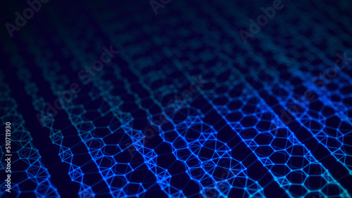 Dotted waves connected by lines. Molecular background with DNA. Network concept with connecting dots and lines. A modern technological element. 3d rendering.