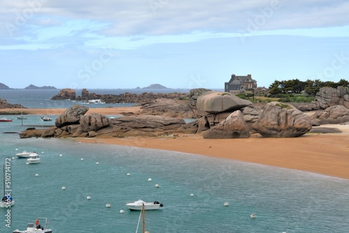 The beautiful beach of Coz-Pors at Tregastel in Brittany - France photo