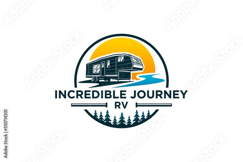 RV logo recreational vehicle design emblem badge style holiday adventure vacation