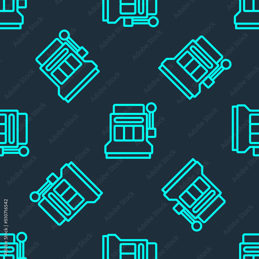 Green line Slot machine icon isolated seamless pattern on blue background. Vector Green line Slot machine icon isolated seamless pattern on blue background. Vector