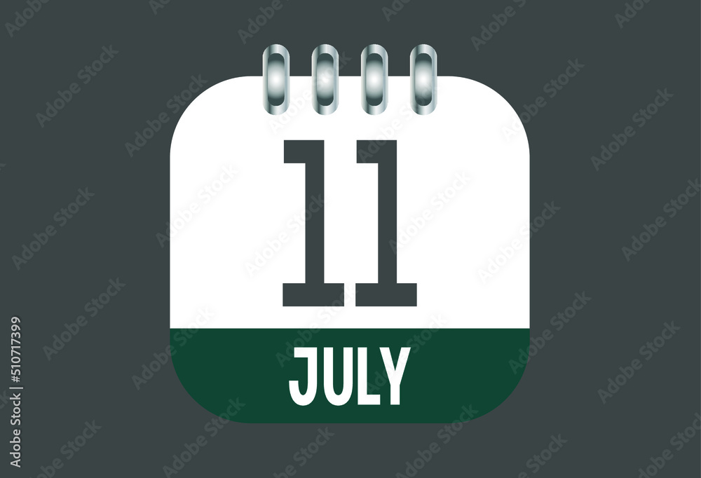 July 11 calendar daily icon. Banner of day, date, month and holiday in july.