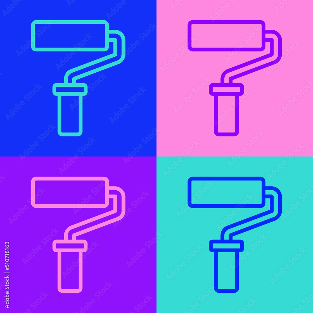 Pop art line Paint roller brush icon isolated on color background. Vector Pop art line Paint roller brush icon isolated on color background. Vector