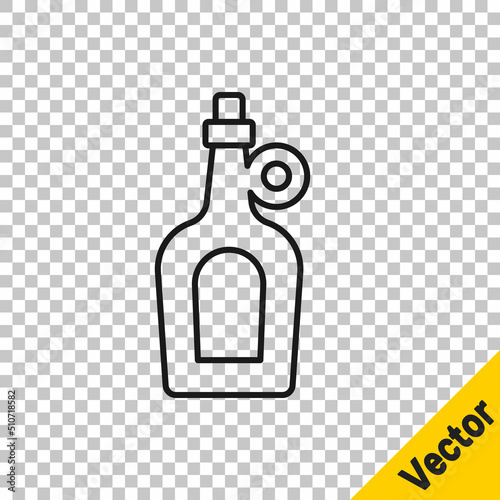 Black line Bottle of maple syrup icon isolated on transparent background. Vector