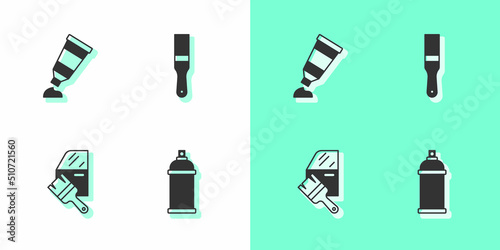 Set Paint spray can, Tube with paint palette, Car painting and brush icon. Vector