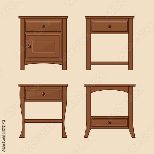 Teak wood bedside table collection vector illustration