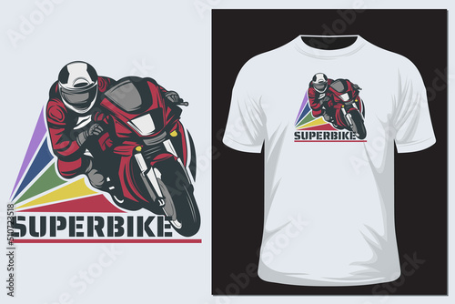 Racing motorcycle on white t shirt