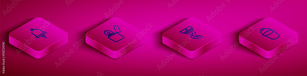 Set Isometric line Ringing alarm bell, Lighter, Smoke system and Fire bucket icon. Vector Set Isometric line Ringing alarm bell, Lighter, Smoke system and Fire bucket icon. Vector