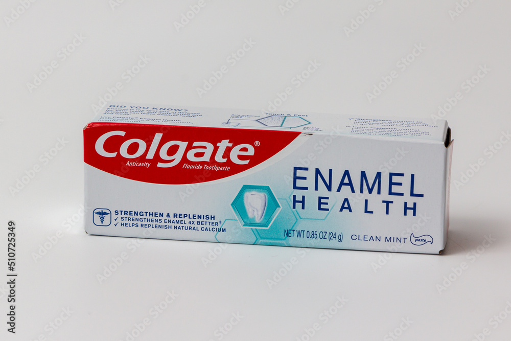 Colgate Enamel Health Toothpaste Container and Trademark Logo Stock Photo |  Adobe Stock