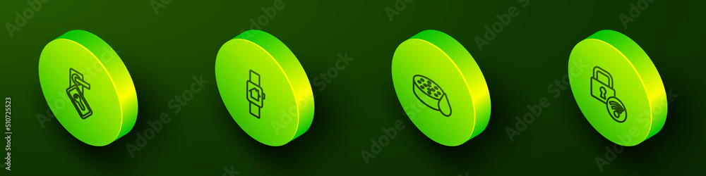 Set Isometric line Digital door lock, Smart home with smart watch, Water sensor and icon. Vector Set Isometric line Digital door lock, Smart home with smart watch, Water sensor and icon. Vector