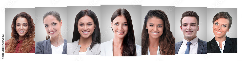 panoramic collage of portraits of young entrepreneurs.