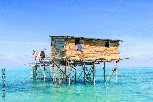 Beautiful landscapes view borneo sea gypsy water village in Bohey Dulang Island, Semporna Sabah, Malaysia.