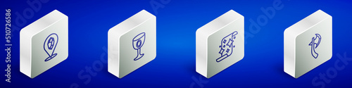 Set Isometric line Magic stone, Medieval goblet, scroll and Wooden axe icon. Vector