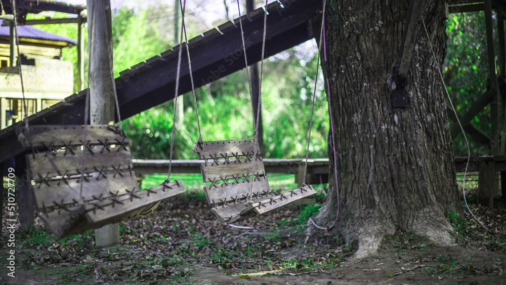 Naklejka premium hamacas en cabañas