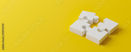 Jigsaw puzzle connecting together. Team business success partnership or teamwork concept. 3d rendering illustration