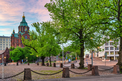 Helsinki Finland, city skyline at Uspenski Cathedral