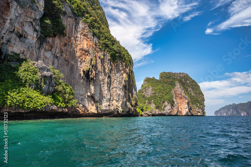 Tropical islands view with locean blue sea water at Phi Phi Islands, Krabi Thailand nature landscape
